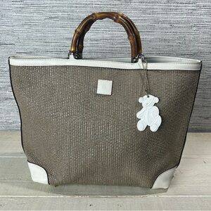 Gucci Brown and White Tote with Bamboo Handles